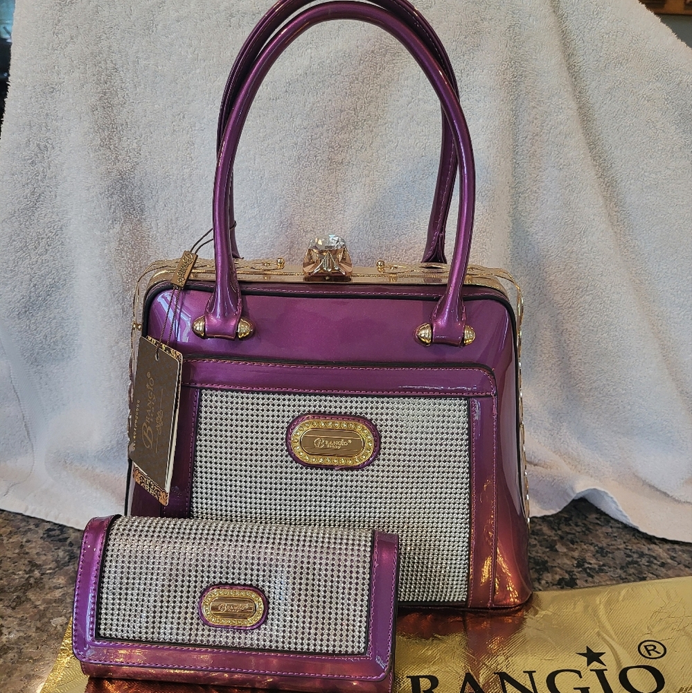 Brangio patent purple bling purse new with tags w/ matching new wallet dust bag